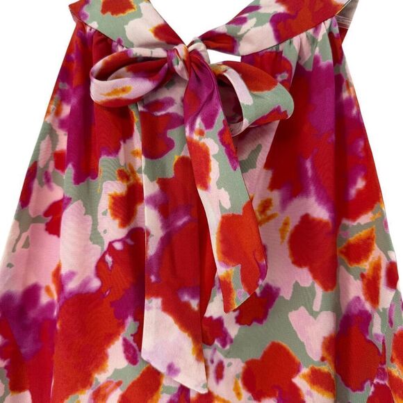 Beth Bowley Top Silk Floral Halter Womens Size 4 High Neck Bow Peplum Resort Red - Picture 5 of 9